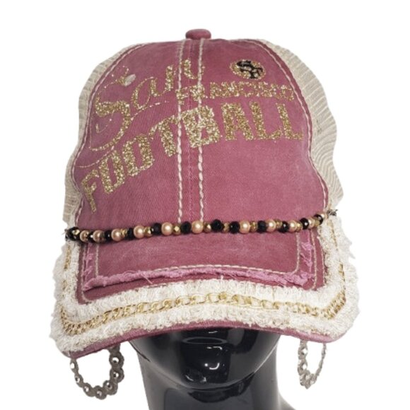 San Francisco Football Fitted Adj. Cap with Shiny Glitter, Beads & Swarovski Cry - Picture 6 of 6